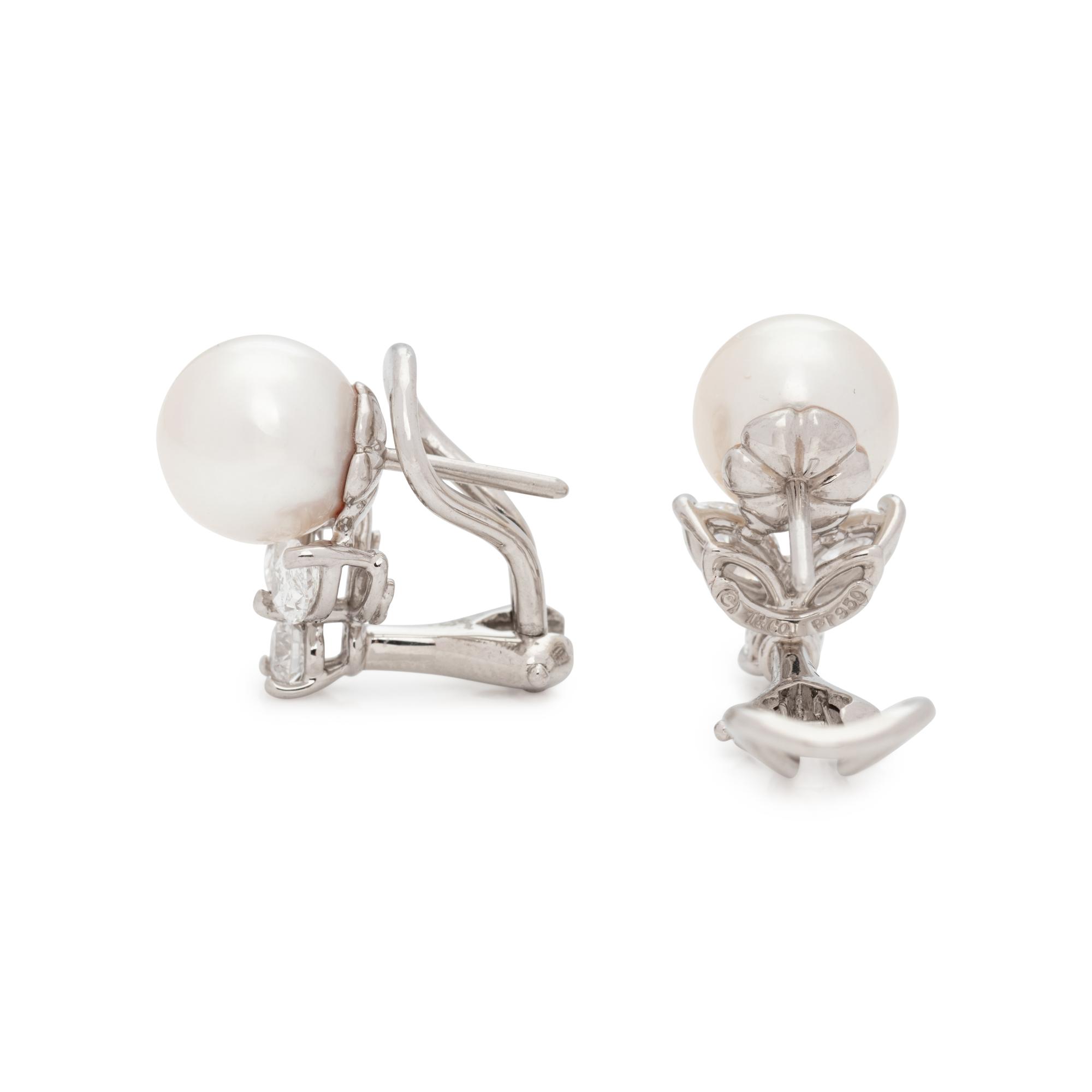 TIFFANY & CO., CULTURED PEARL AND DIAMOND EARCLIPS