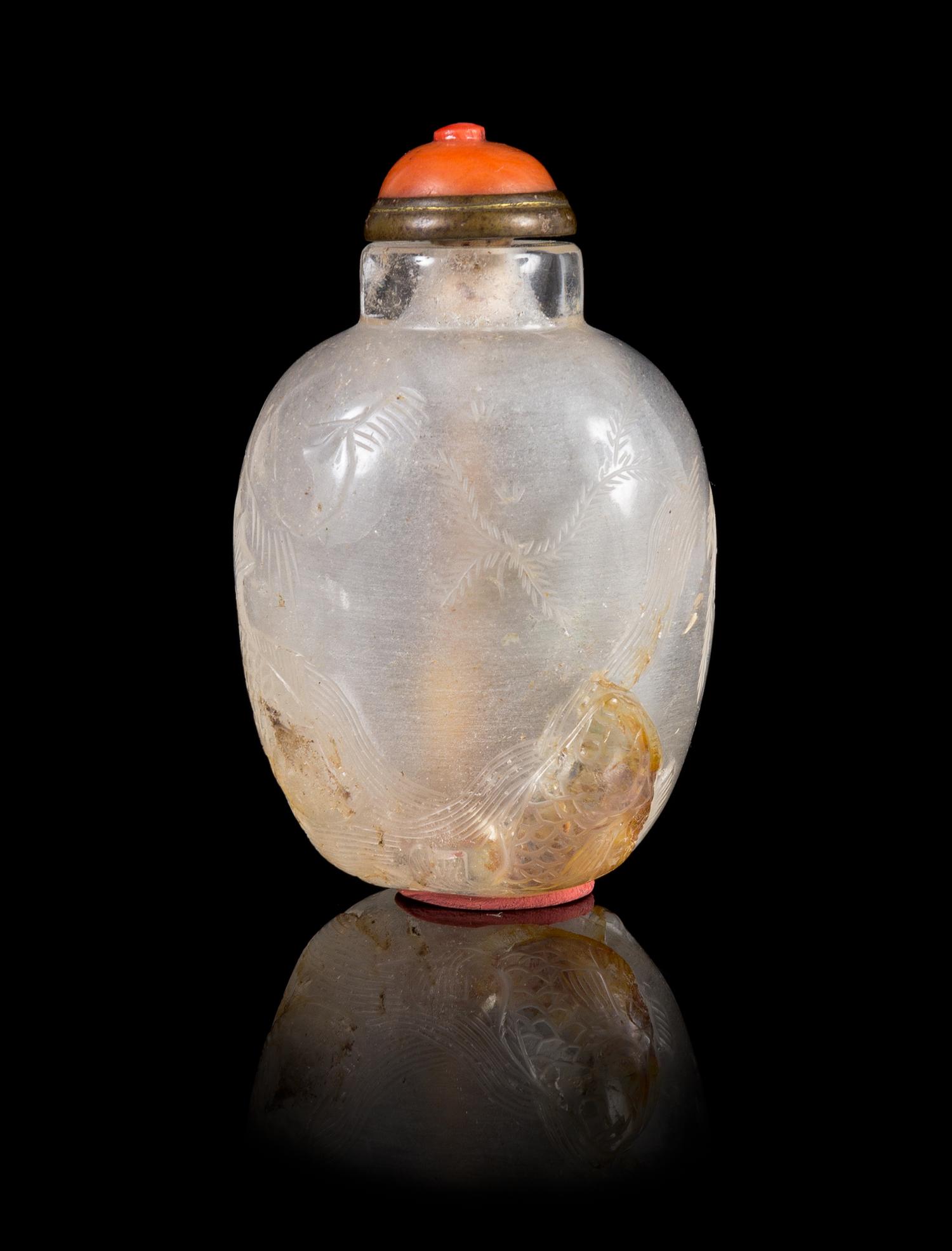 A Rock Crystal Snuff Bottle Height 2 1/2 inches.