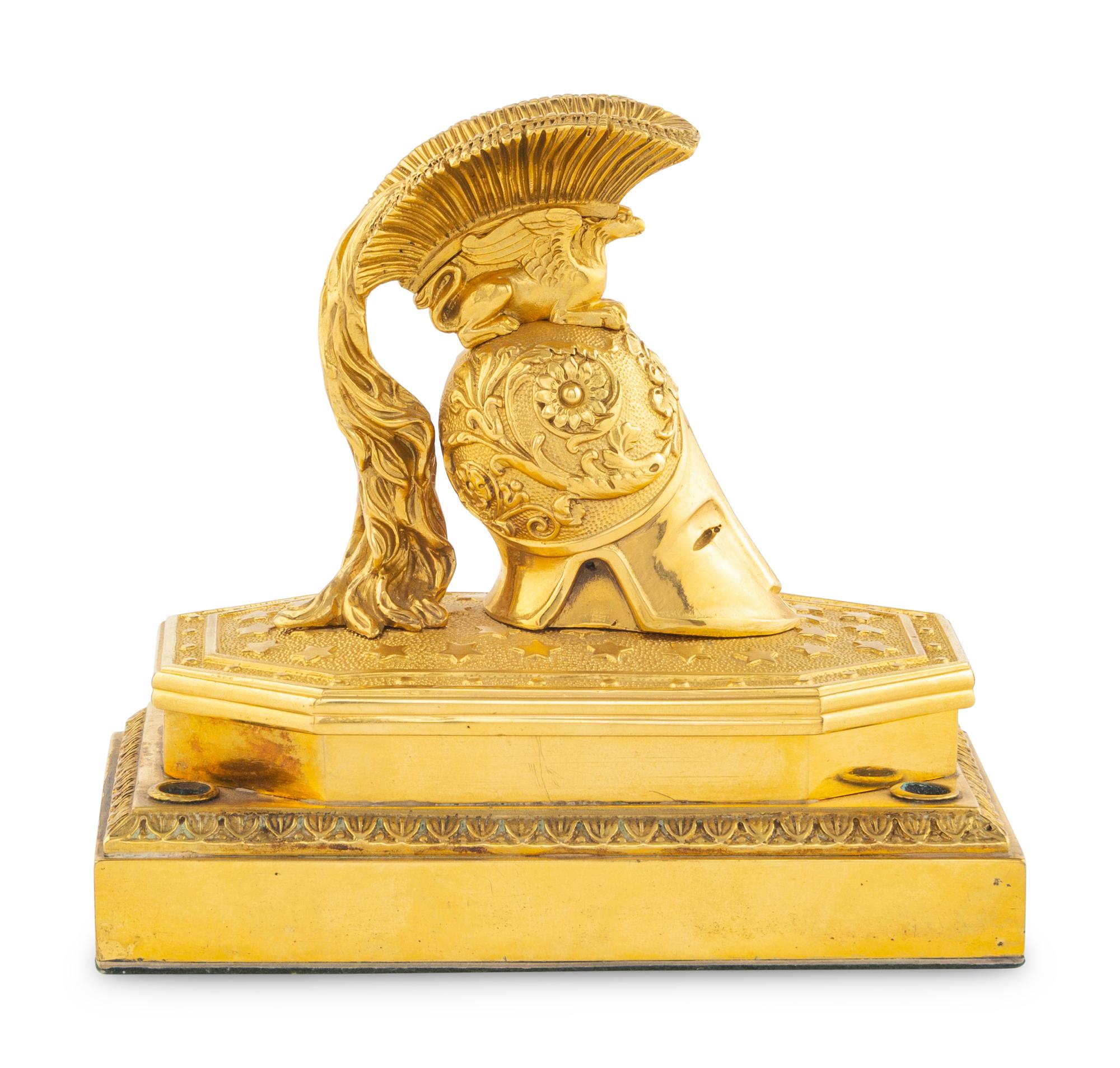 An Empire Gilt Bronze Inkwell with Helmet-Form Cover