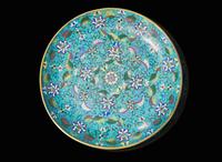 A Chinese cloisonne large circular dish, 18th/19th century 銅胎掐絲琺瑯大盤 十八或十九世紀