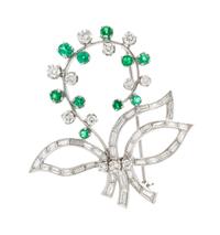 A Platinum, Diamond and Emerald Brooch, 8.50 dwts.