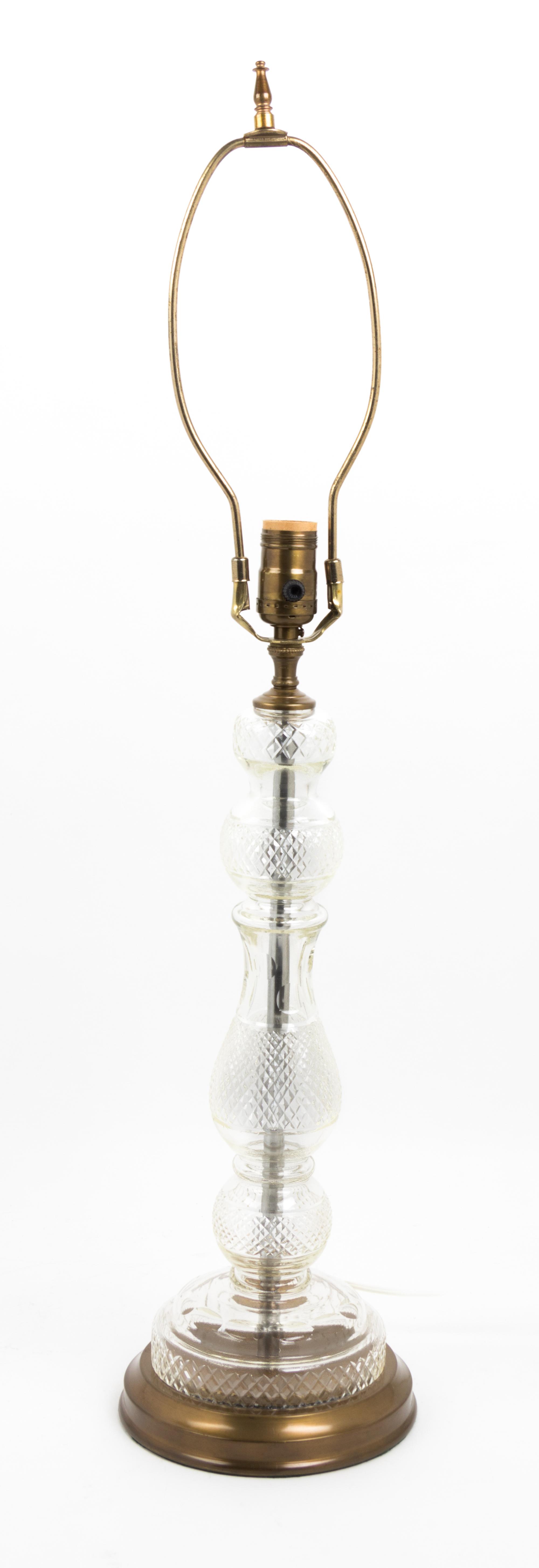 A Cut Glass Lamp Height 30 1/2 inches (overall).