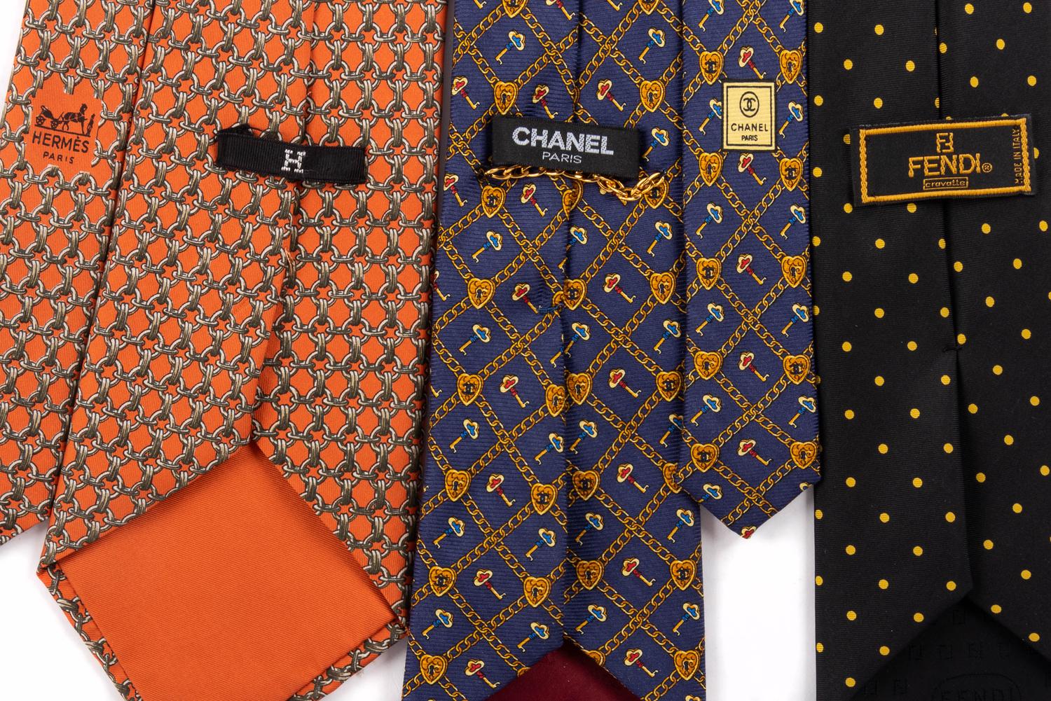 Three Men's Designer Ties: One Hermès, One Fendi, One Chanel