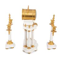 A French Gilt Bronze and White Marble Clock Garniture — 20TH CENTURY