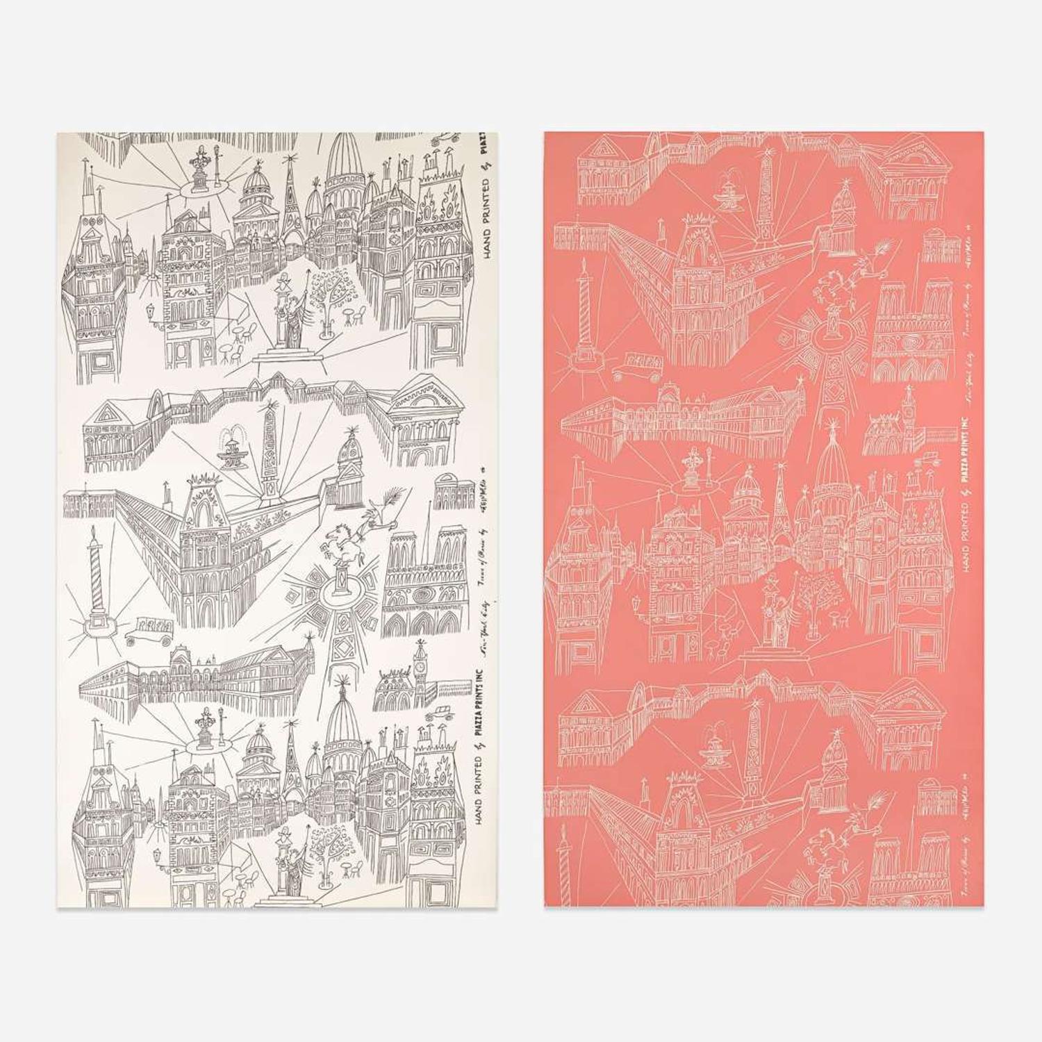 Saul Steinberg (Romanian-American, 1914-1999) "Views of Paris": Group of Two Wallpaper Rolls, Piazza Prints Inc., New York, Designed 1946, the Present Lot 1952