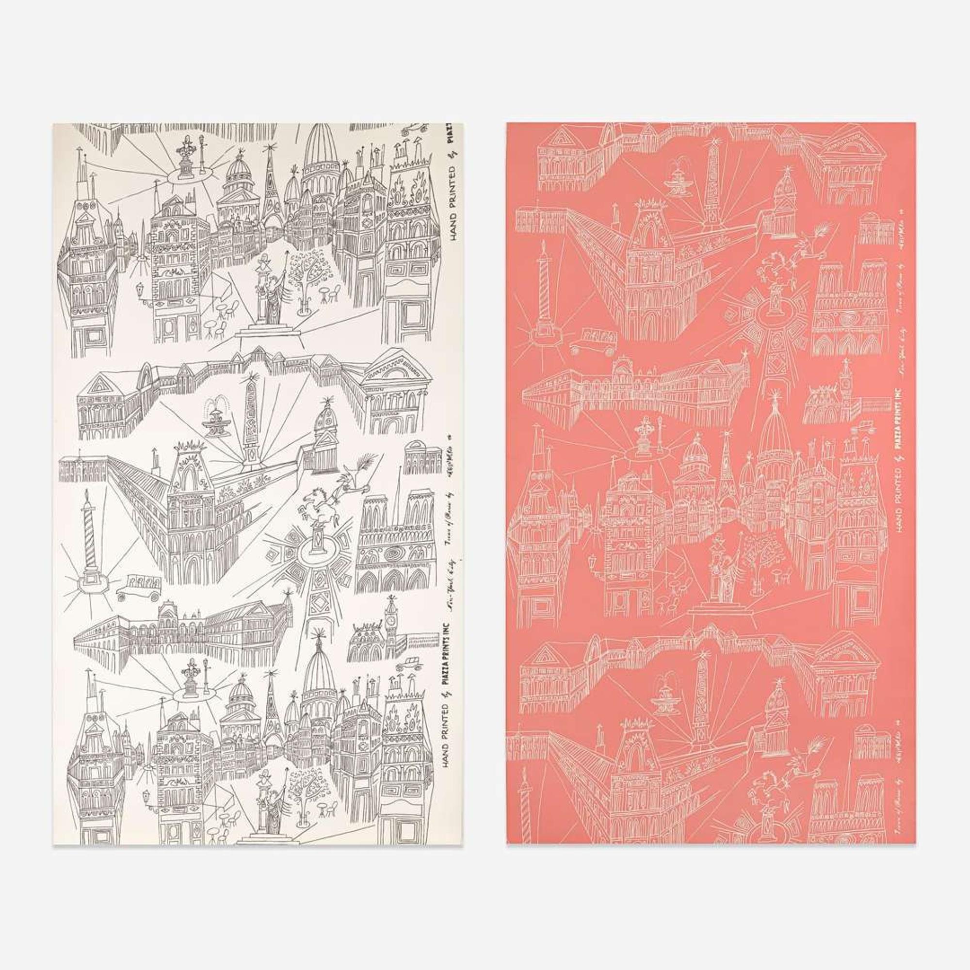 Saul Steinberg (Romanian-American, 1914-1999) "Views of Paris": Group of Two Wallpaper Rolls, Piazza Prints Inc., New York, Designed 1946, the Present Lot 1952