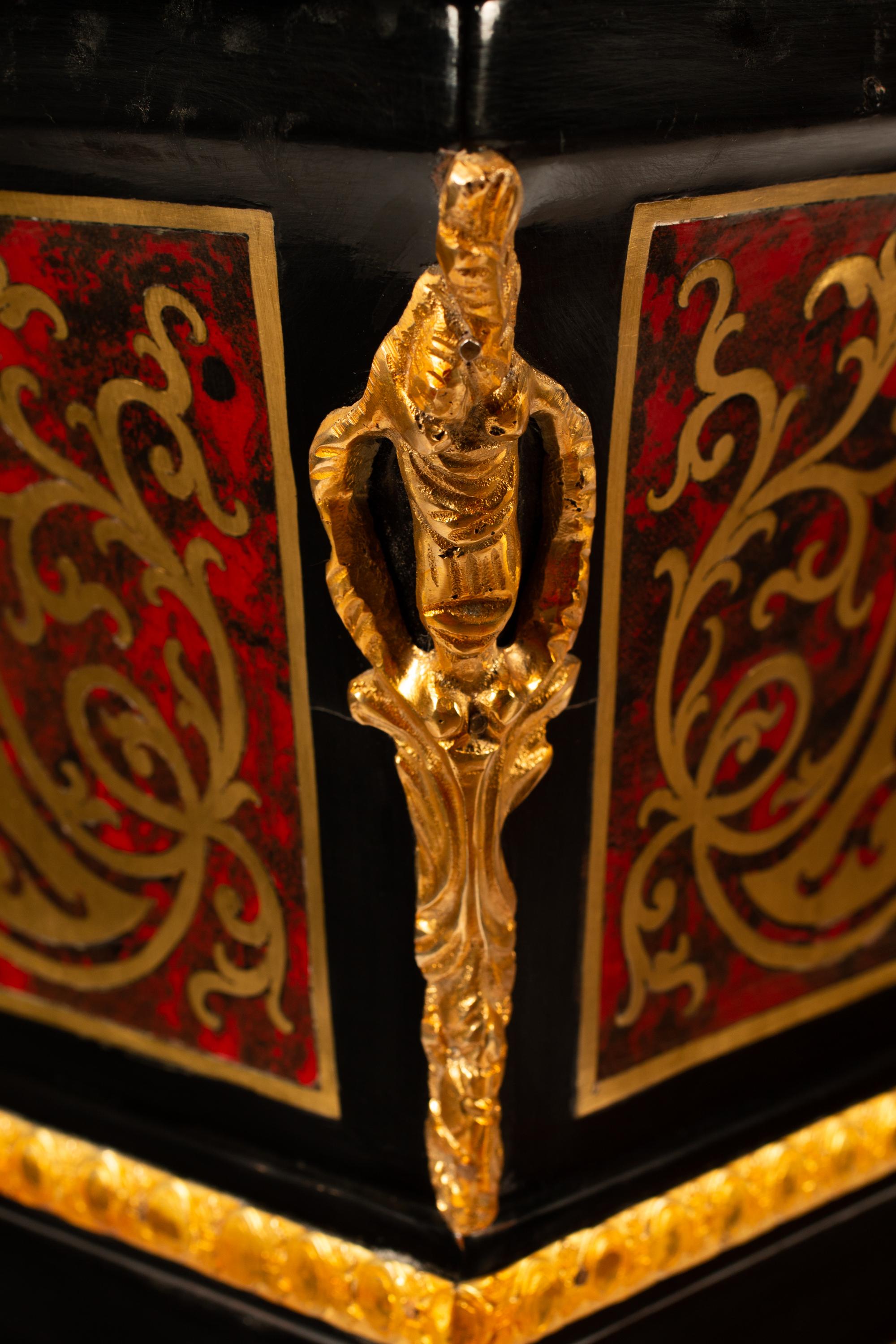 A Pair of Louis XVI Style Boulle Marquetry Marble-Top Pedestals