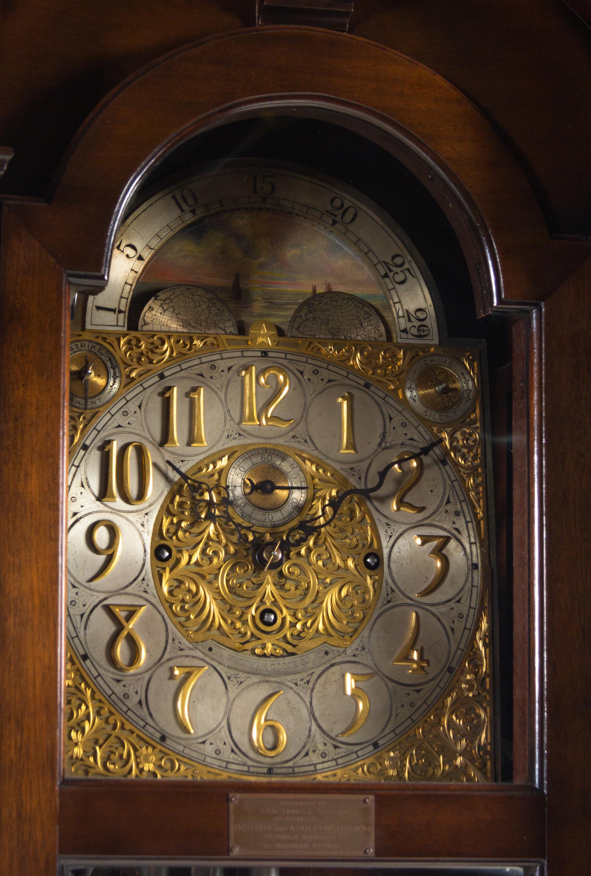 A Waltham Mahogany Four-Tube Tall Case Clock