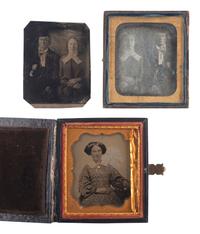[EARLY PHOTOGRAPHY]. A collection of pairs and trios of cased images featuring the same male and female subjects, including many likely copy images, including: