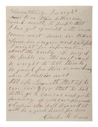 [SLAVERY & ABOLITION]. CRAM, Charles H. Autograph letter signed ("Charles M. Cram"). [Missouri], 1 April 1860. Describing life for Black people in Missouri.