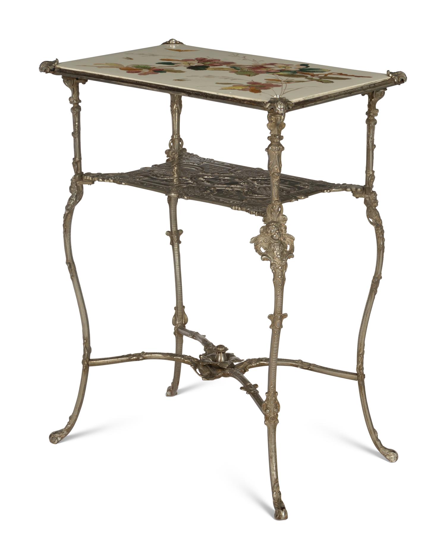 A Belle Epoque Cast Iron Side Table with Inset Tile Top