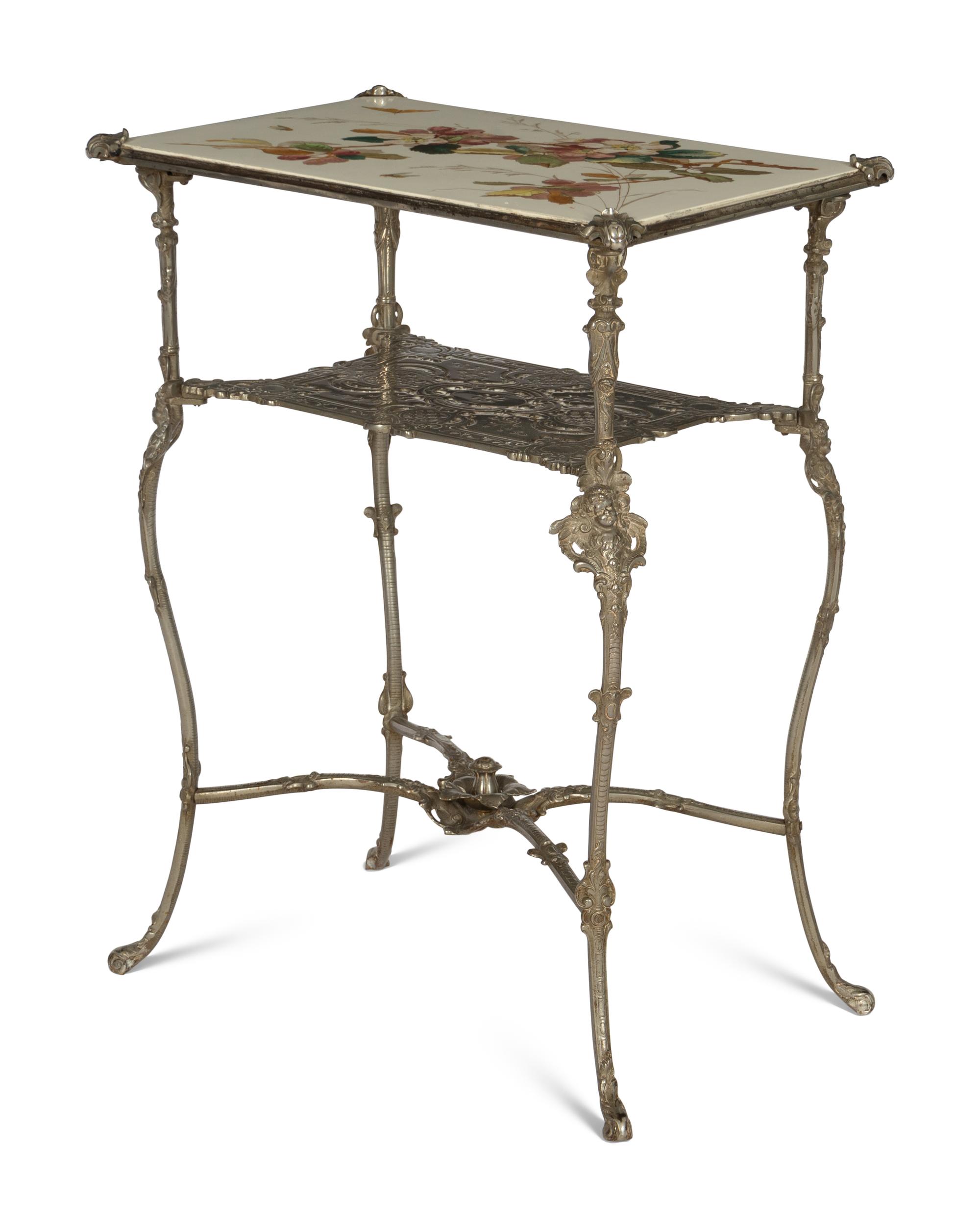 A Belle Epoque Cast Iron Side Table with Inset Tile Top