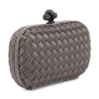 Bottega Veneta, Knot Clutch in Intrecciato Grey Satin & Snakeskin