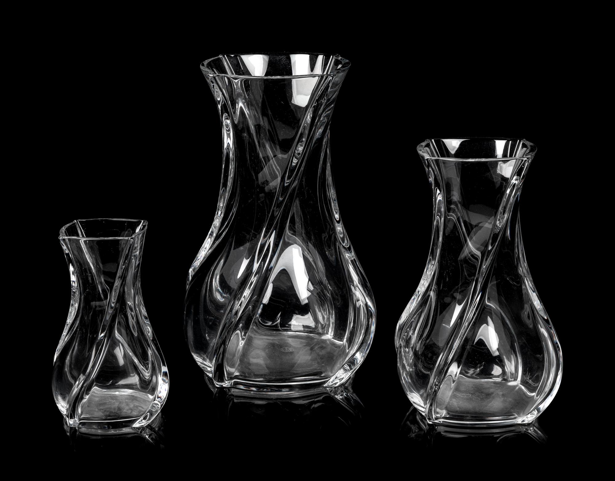 Three Baccarat Serpentine Vases