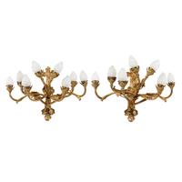 A Pair of French Gilt Bronze Eight-Light Sconces