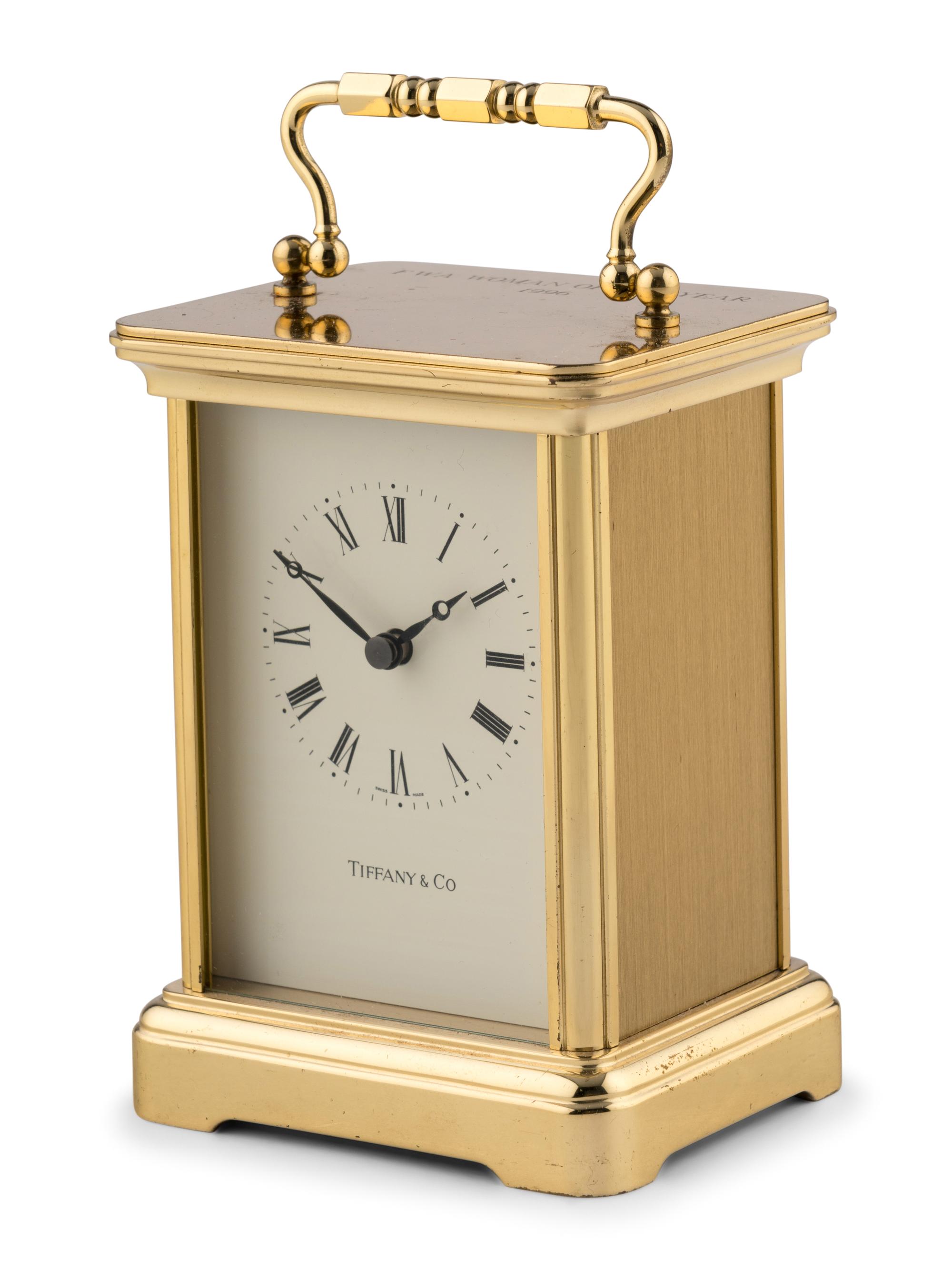A Tiffany and Co. Brass Presentation Carriage Clock