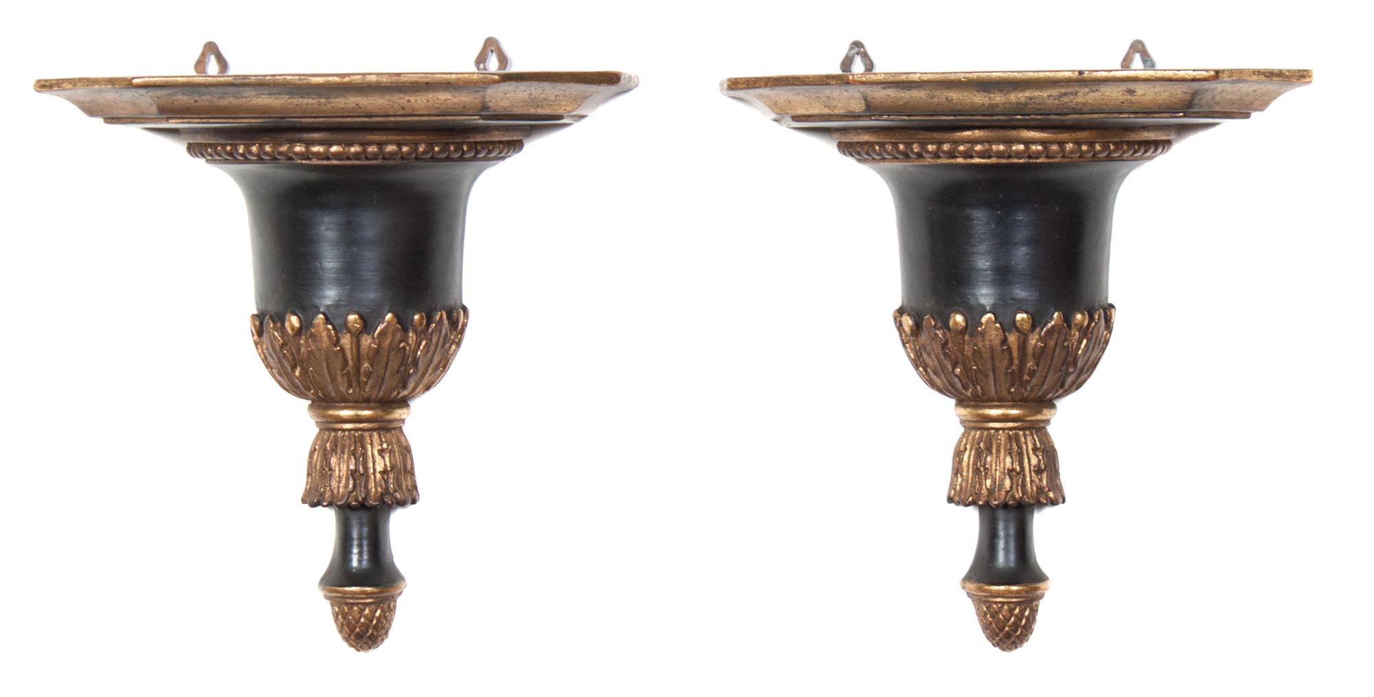 A Pair of Gilt and Ebonized Wall Brackets Height 8 inches. — 20TH CENTURY