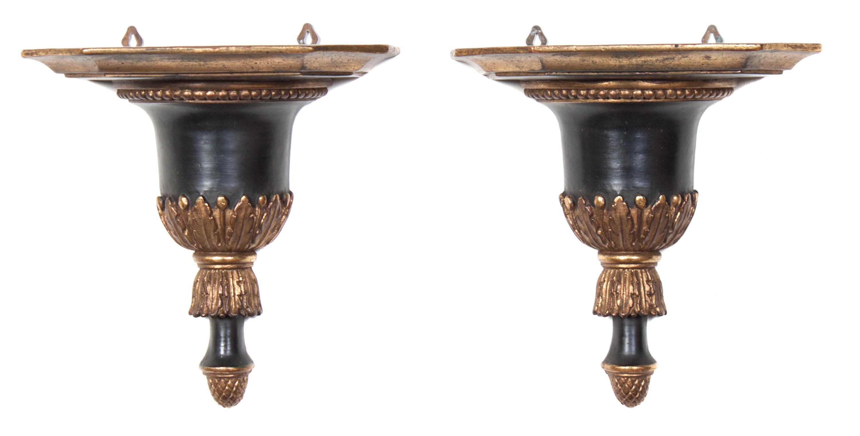 A Pair of Gilt and Ebonized Wall Brackets Height 8 inches. — 20TH CENTURY