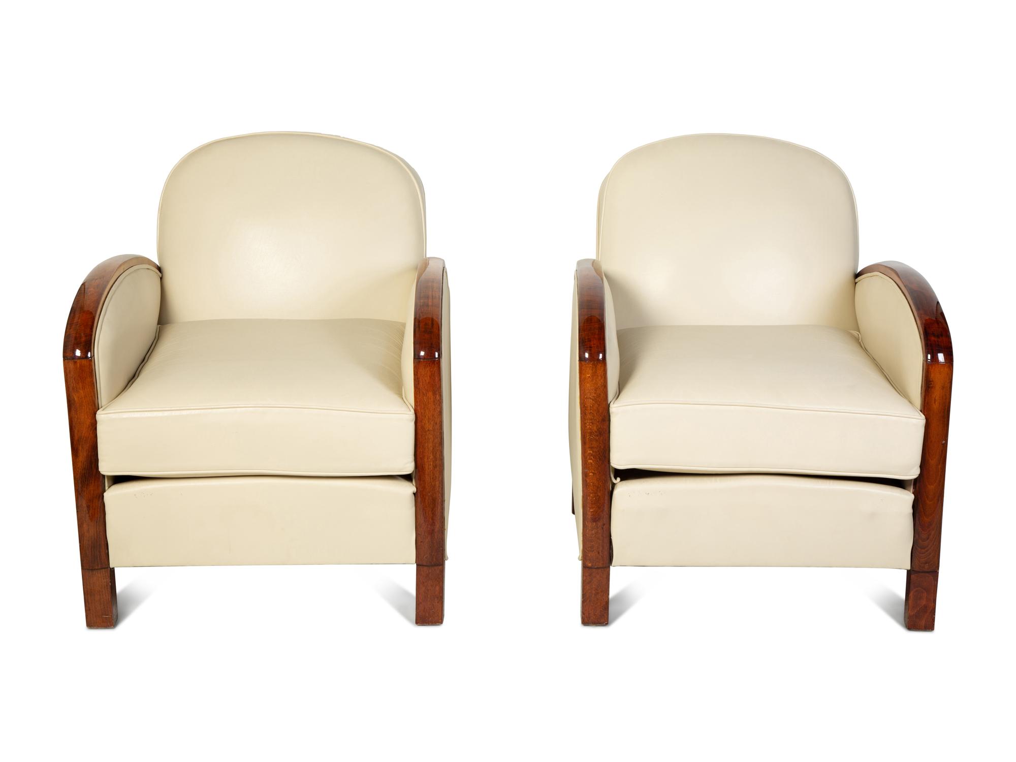 A Pair of Art Deco Rosewood and Leather Lounge Chairs — 20TH CENTURY
