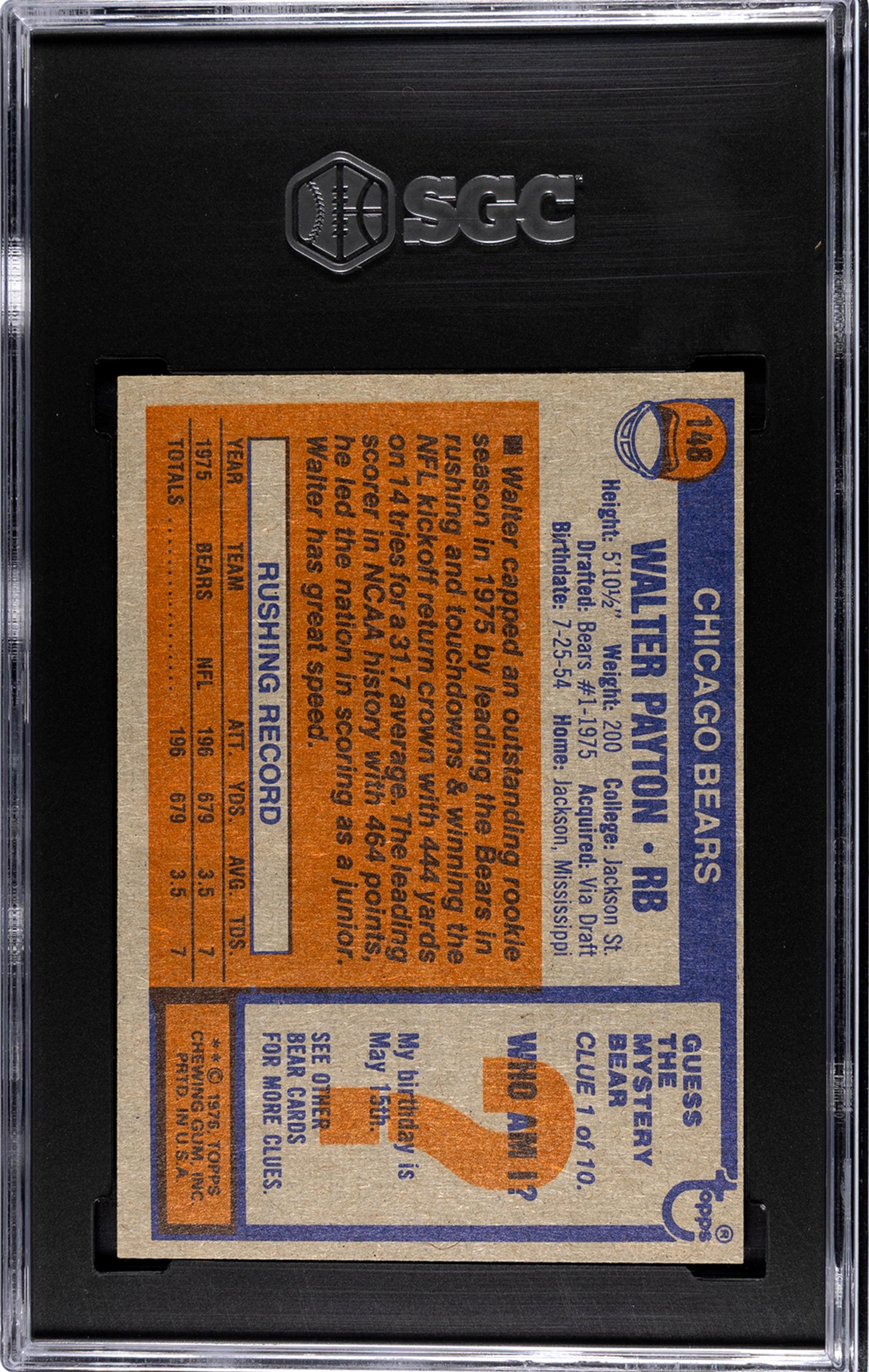A 1976 Topps Walter Payton Rookie Football Card No. 148 (SGC 5 EX)