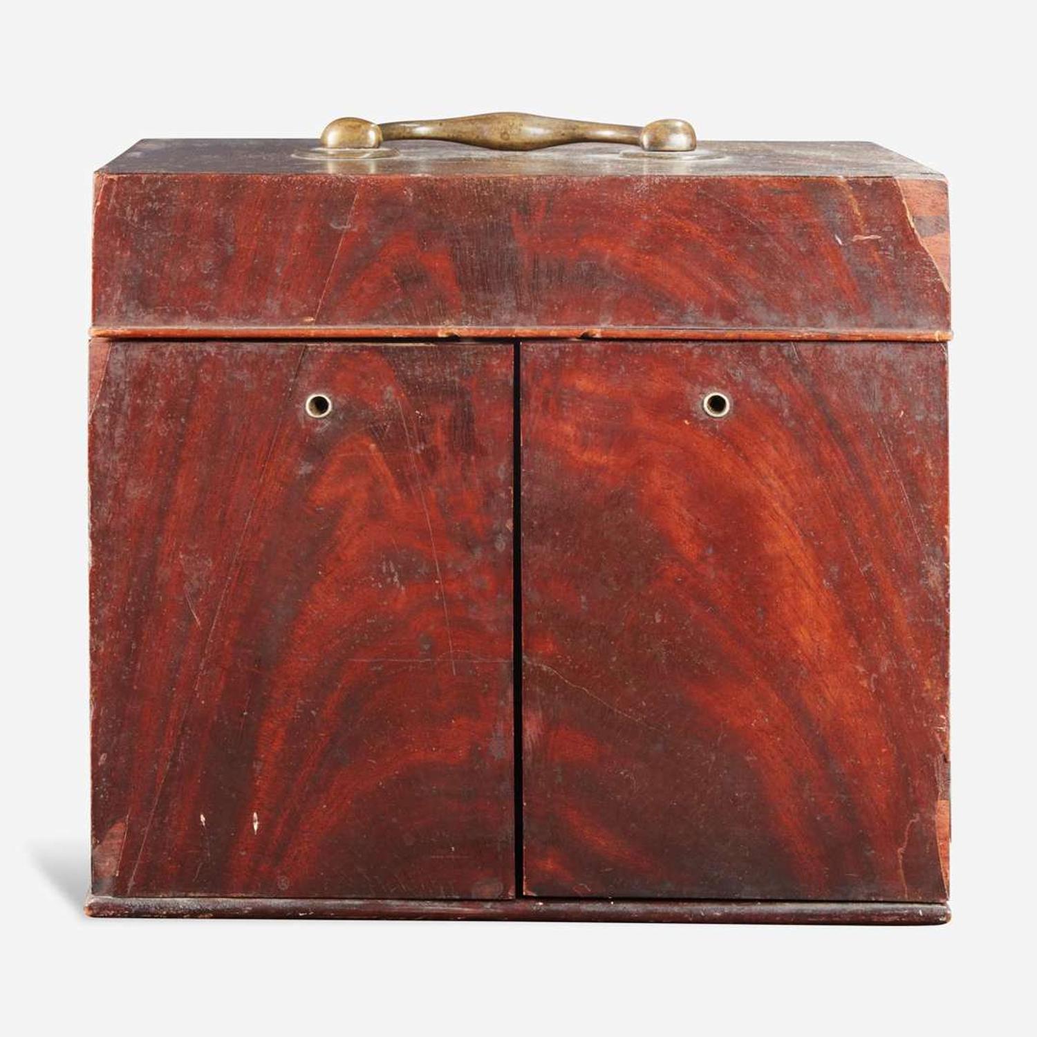 Washington Family associated items: pair of bottle sliders, punch ladle and portable mahogany medicine chest associated with Dr. Samuel Walter Washington The medicine chest probably England, late 18th / early 19th century