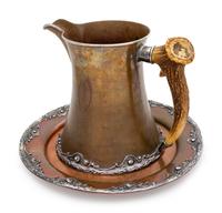 An American Mixed Metal Water Pitcher and Underplate