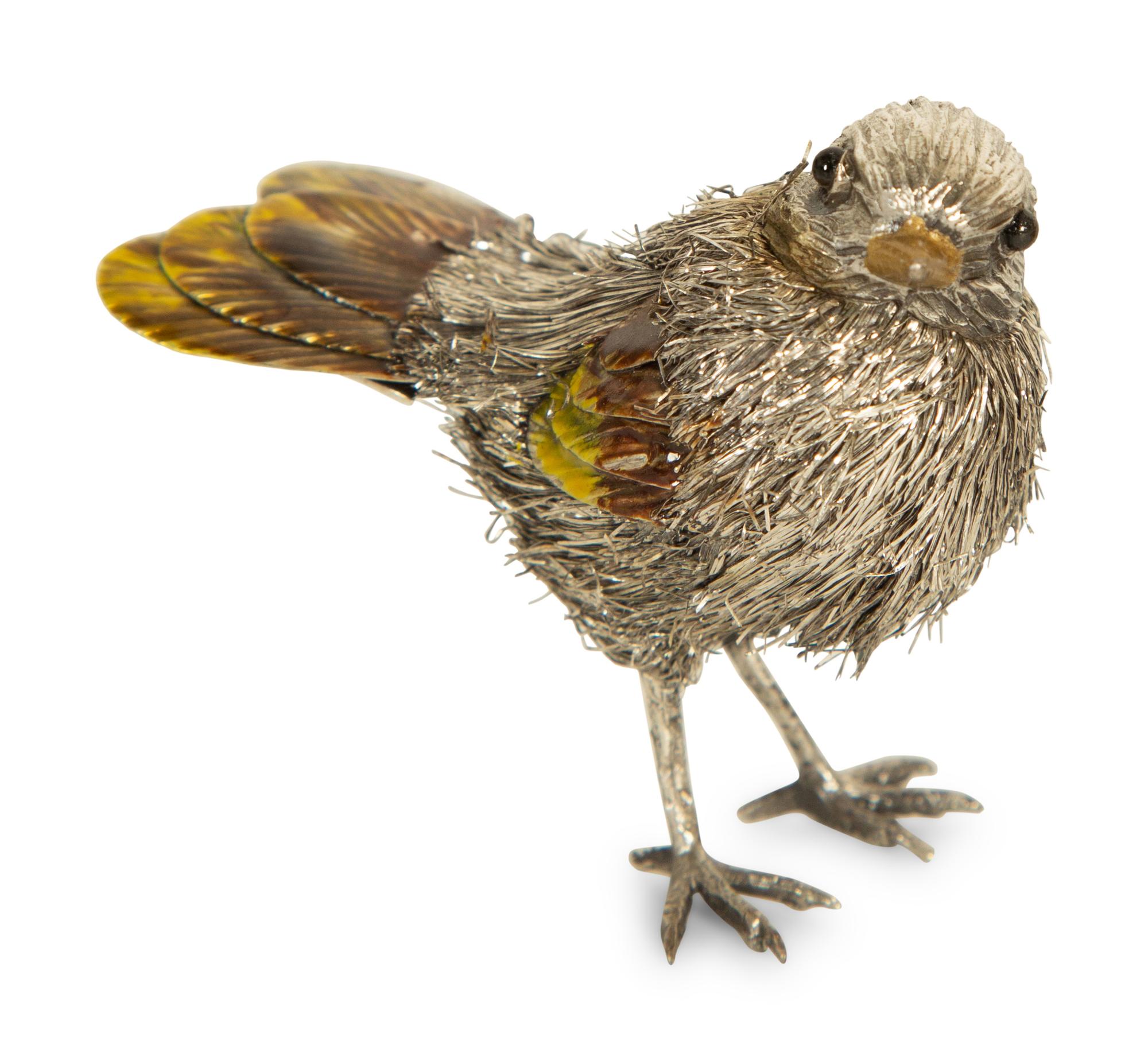 Two Italian Silver and Enamel Bird Figures