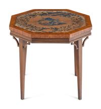 A Regency Painted Velvet, Glazed Hexagonal Table Top on Modern Stand