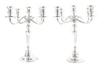 A Pair of American Silver Five-Light Candelabra, Gorham Mfg. Co., Providence, RI, Mid-20th Century, each having four serpentine branche