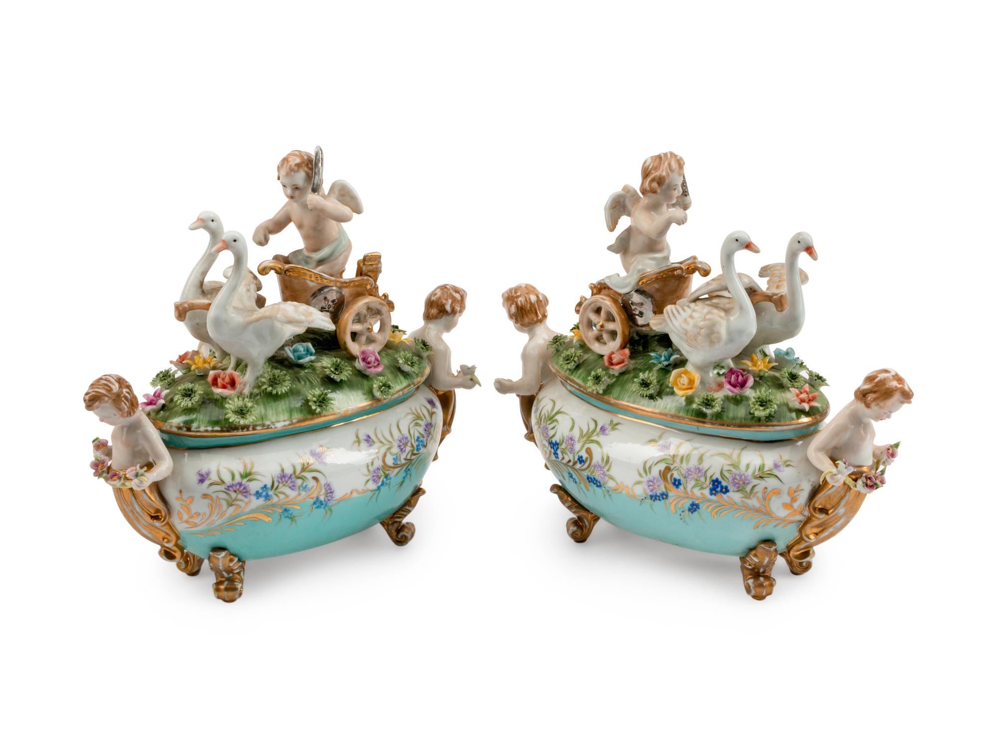A Pair of Italian Porcelain Sauce Tureens and Covers