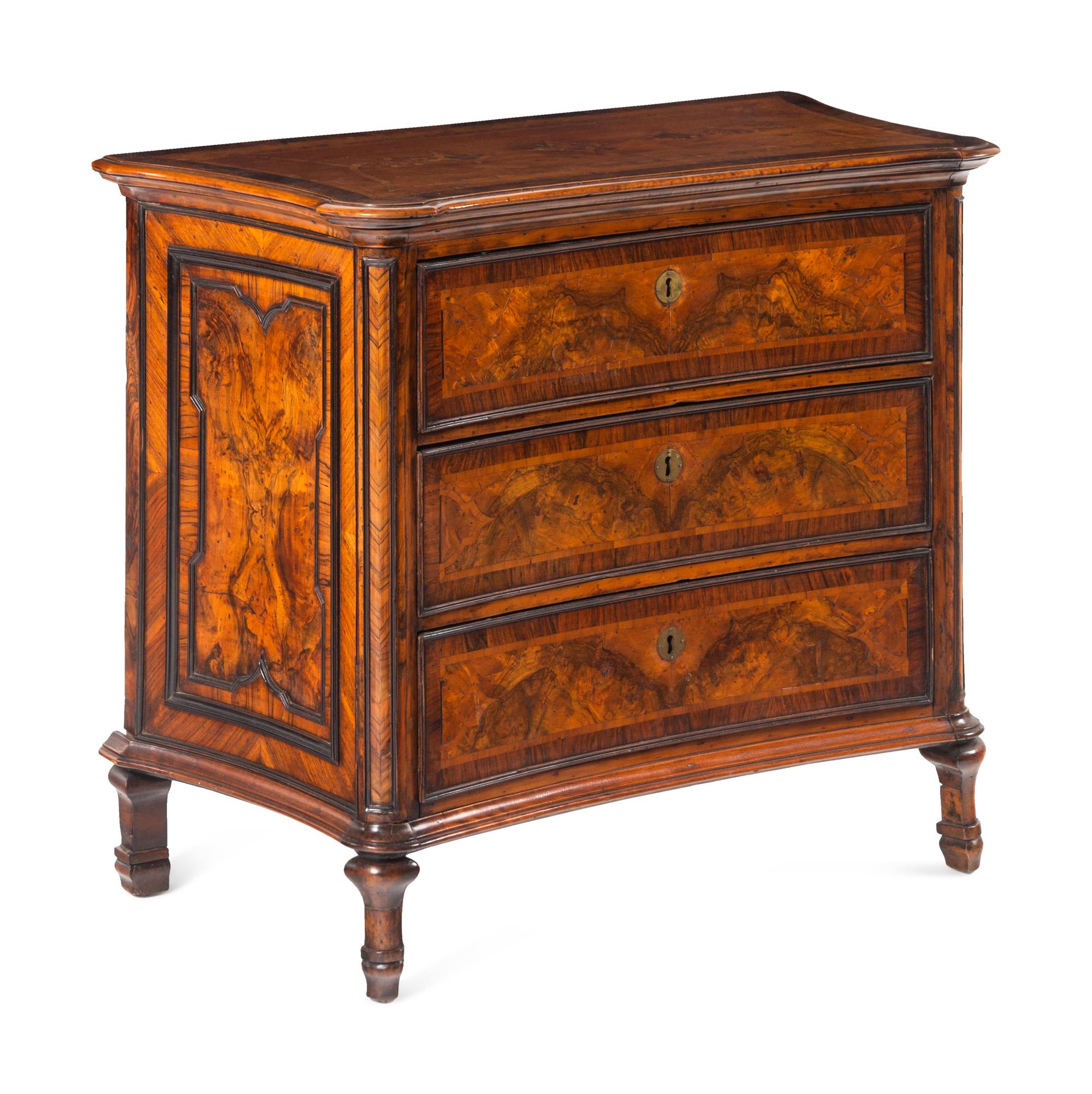 A Continental Part-Ebonized Burl Walnut Secretary Commode