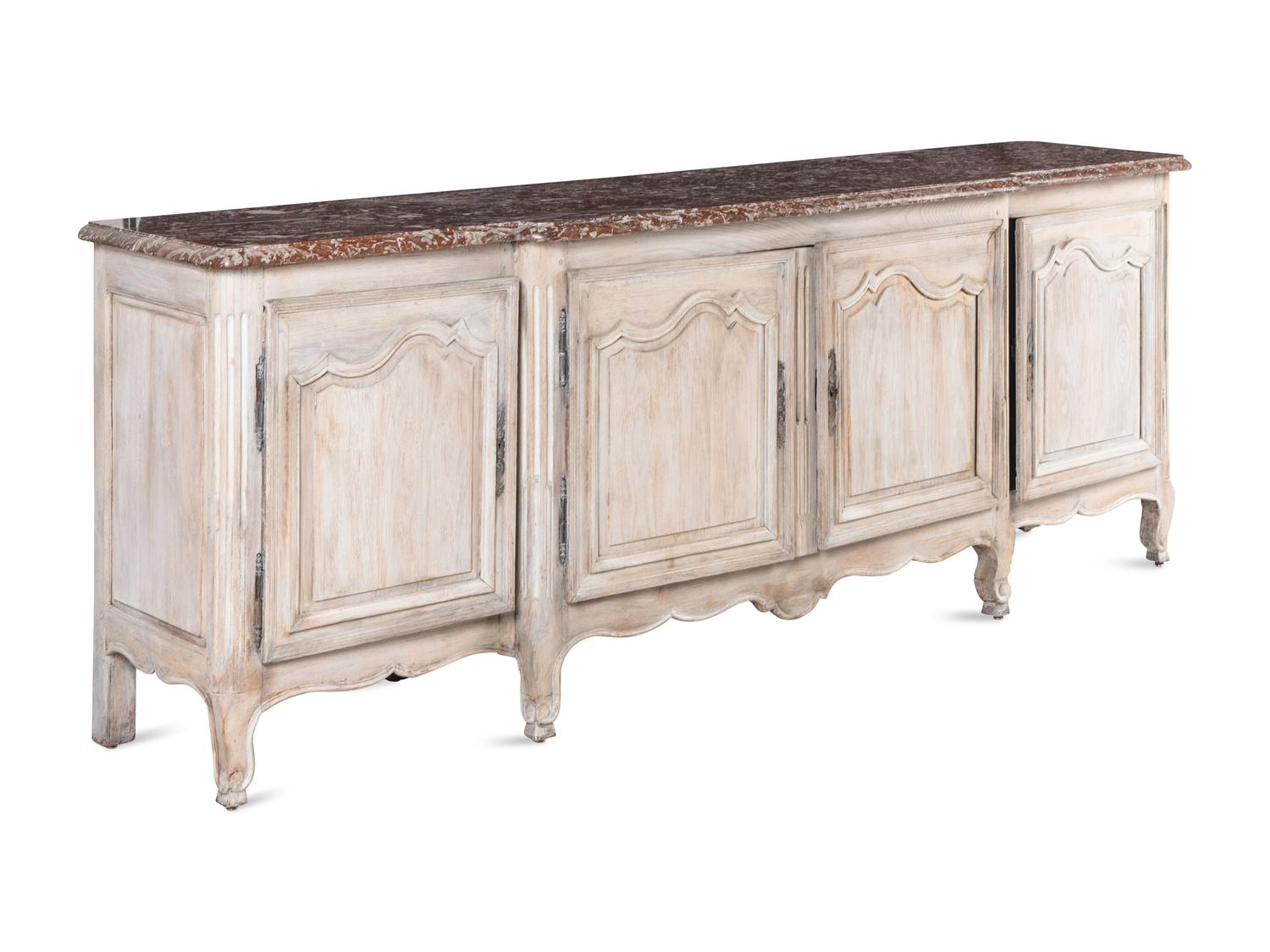 A Louis XV Provincial White Painted Marble-Top Console Cabinet