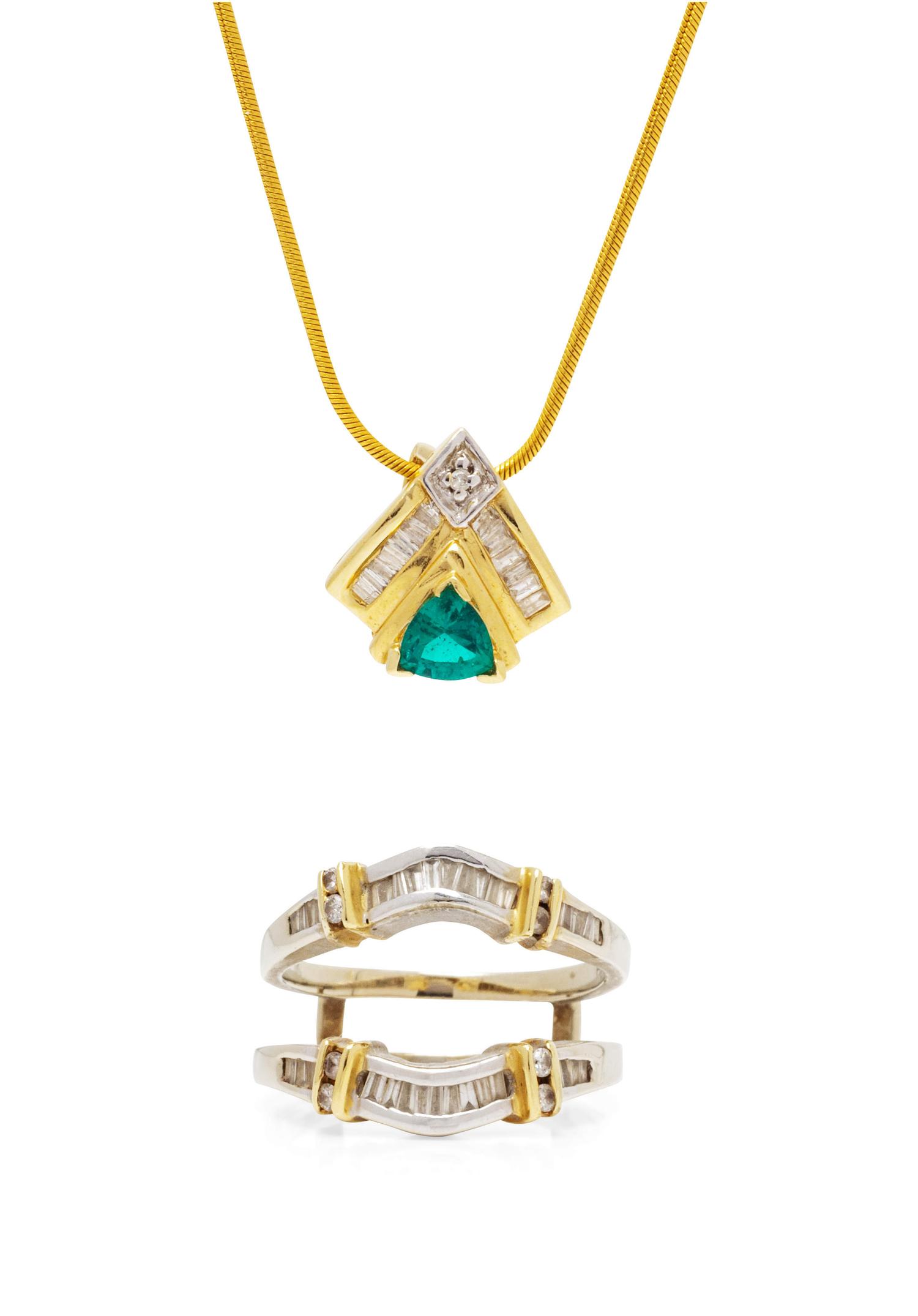 A Collection of 14 Karat Gold and Diamond Jewelry,