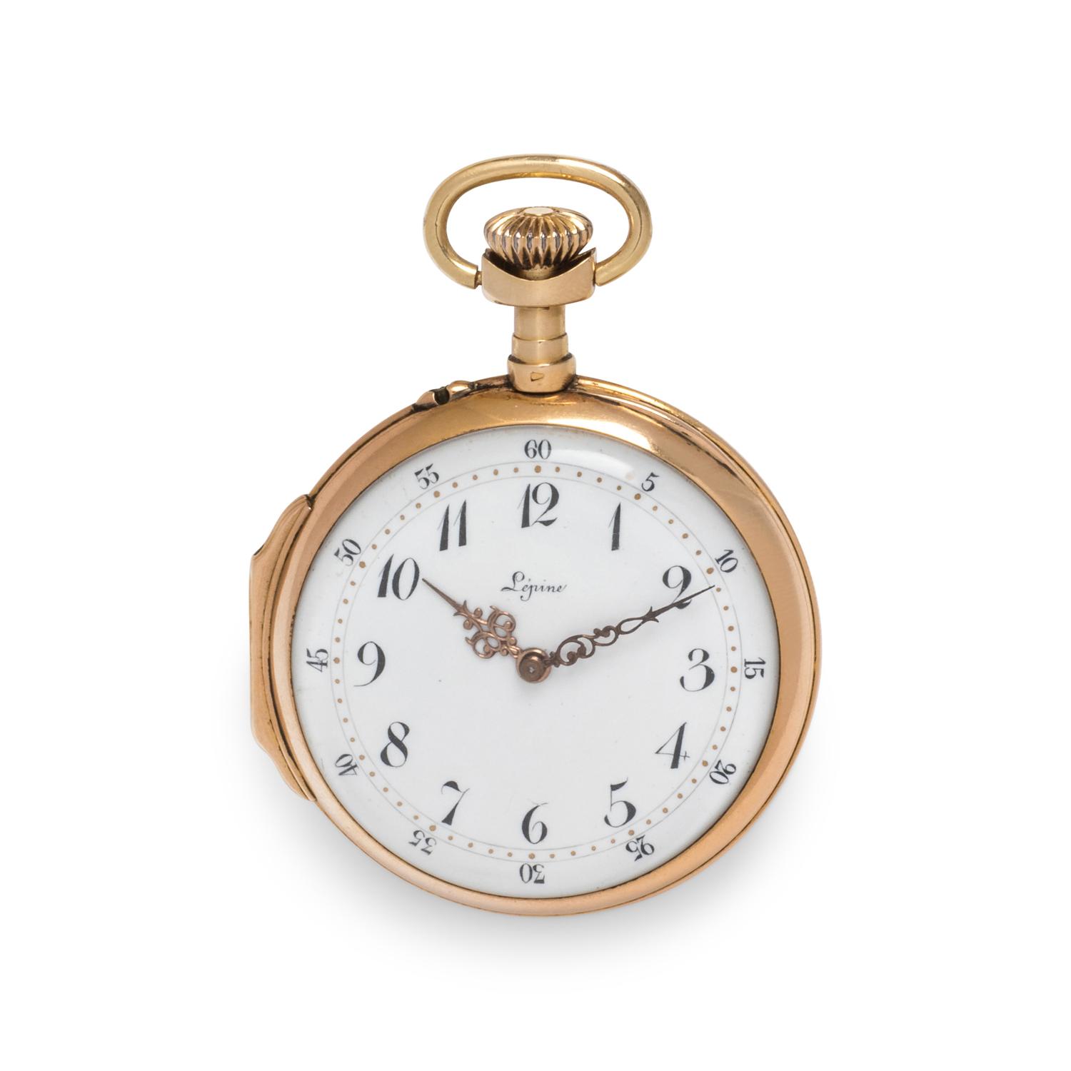 LEPINE, 18K YELLOW GOLD OPEN FACE POCKET WATCH