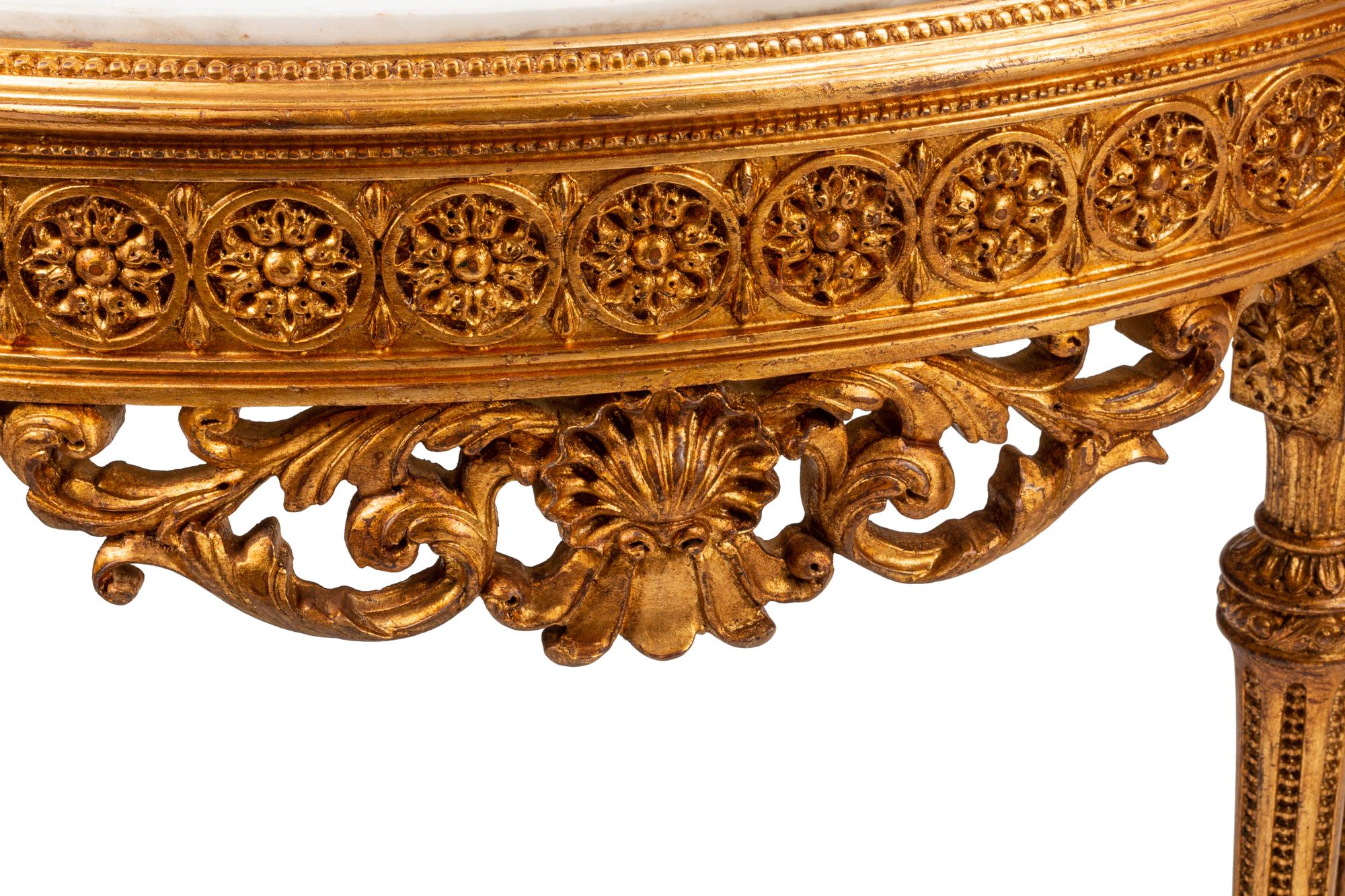 A Pair of Louis XVI Style Giltwood Marble-Top Console Tables
