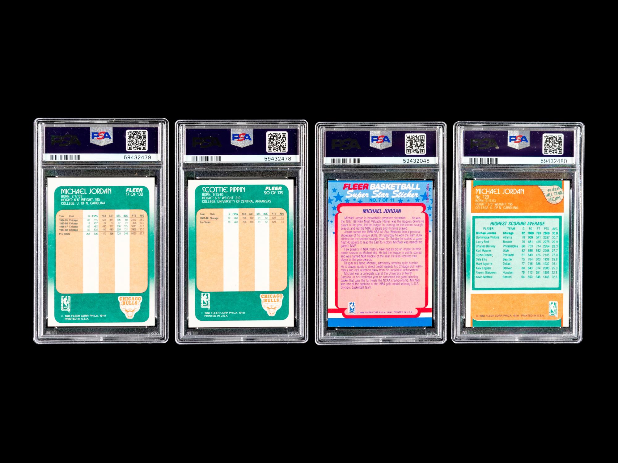 A Group of Four 1988 Fleer Michael Jordan and Scottie Pippen PSA Graded Basketball Cards,
