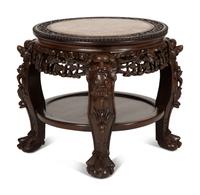 A Chinese Carved Hardwood Low Stand with Inset Marble Top