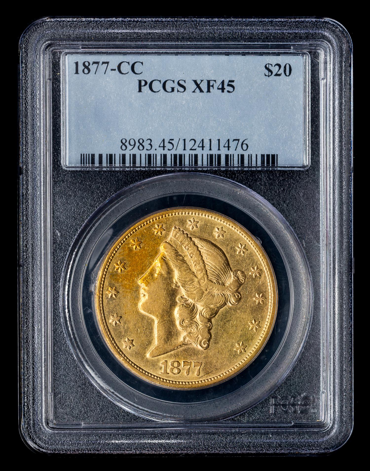 A United States 1877-CC Liberty Head $20 Gold Coin