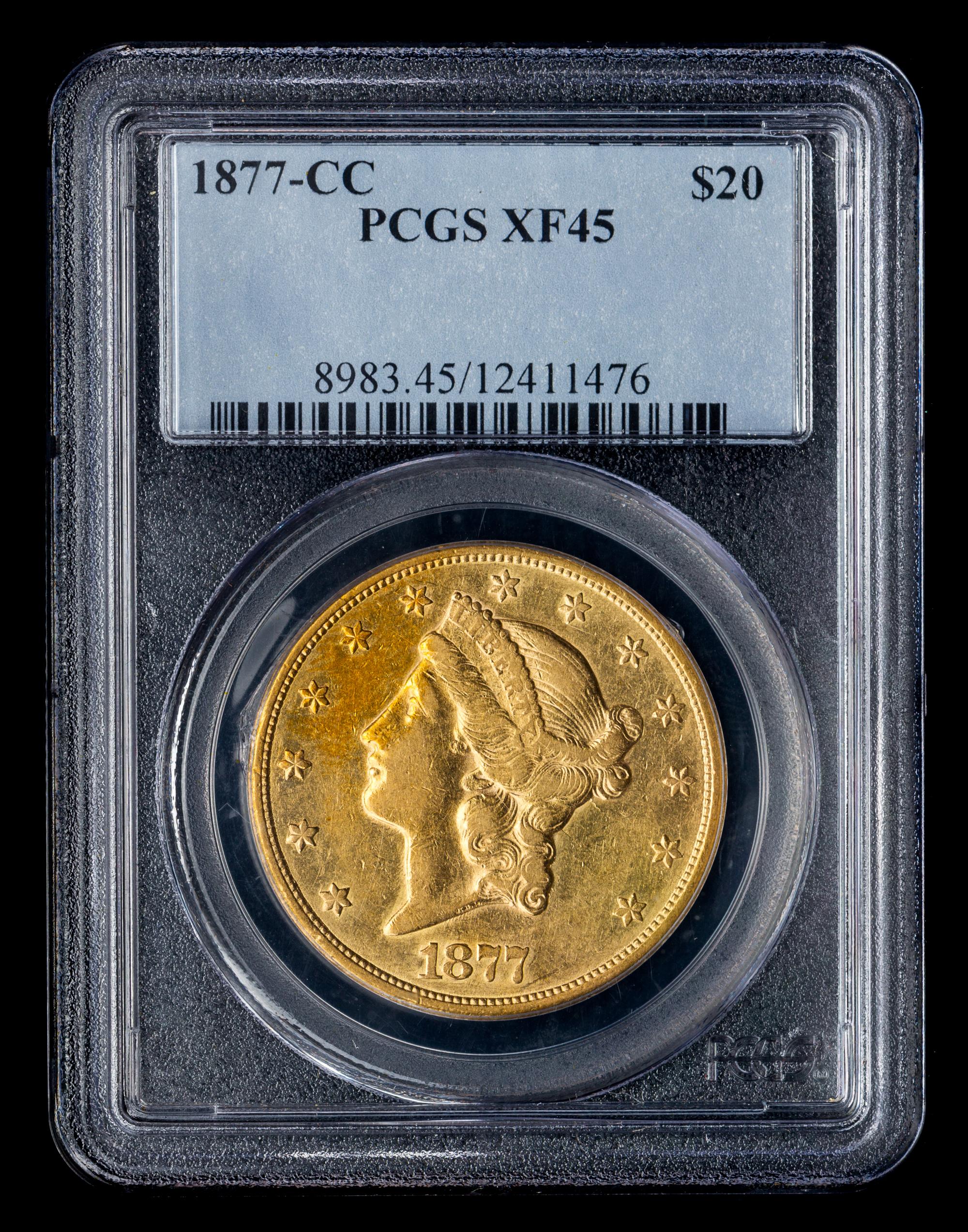 A United States 1877-CC Liberty Head $20 Gold Coin