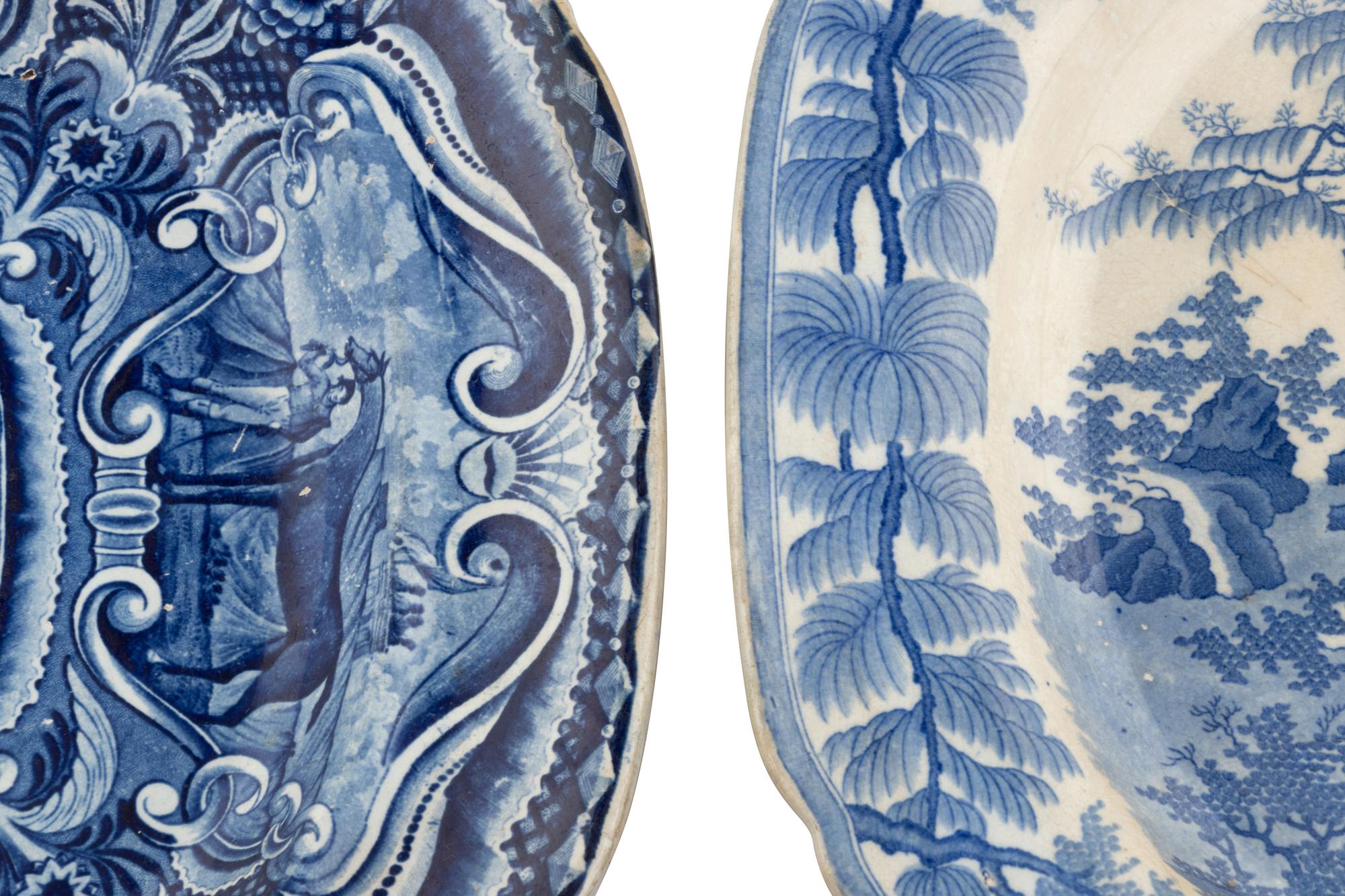 Three Blue Staffordshire Platters