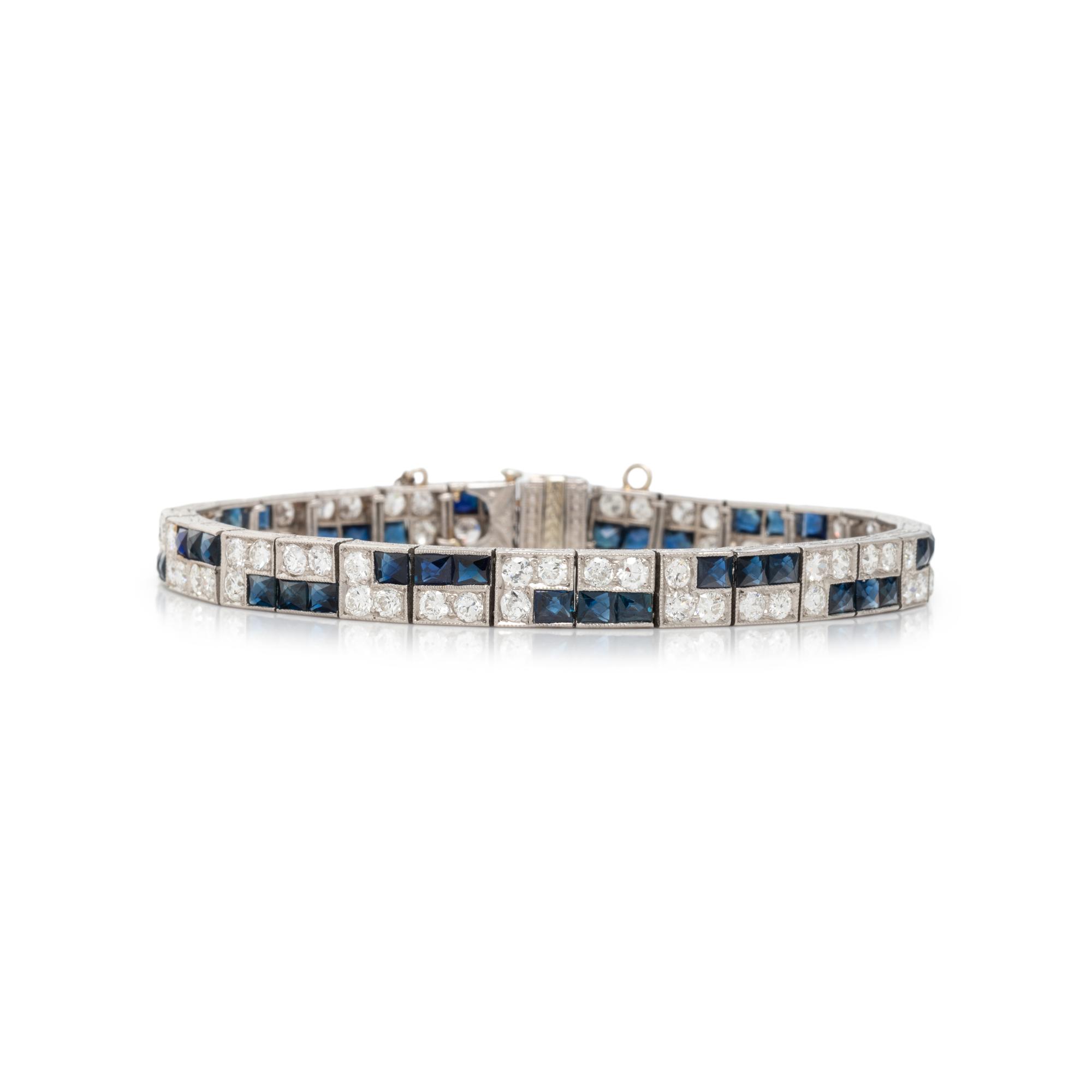 ART DECO, PLATINUM, DIAMOND AND SAPPHIRE BRACELET