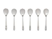 A Set of Six Georg Jensen Acorn Silver Ice Cream Forks