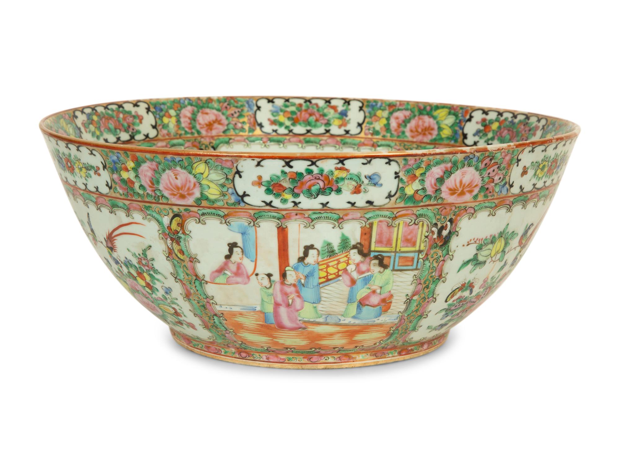 A Chinese Rose Medallion Porcelain Punchbowl