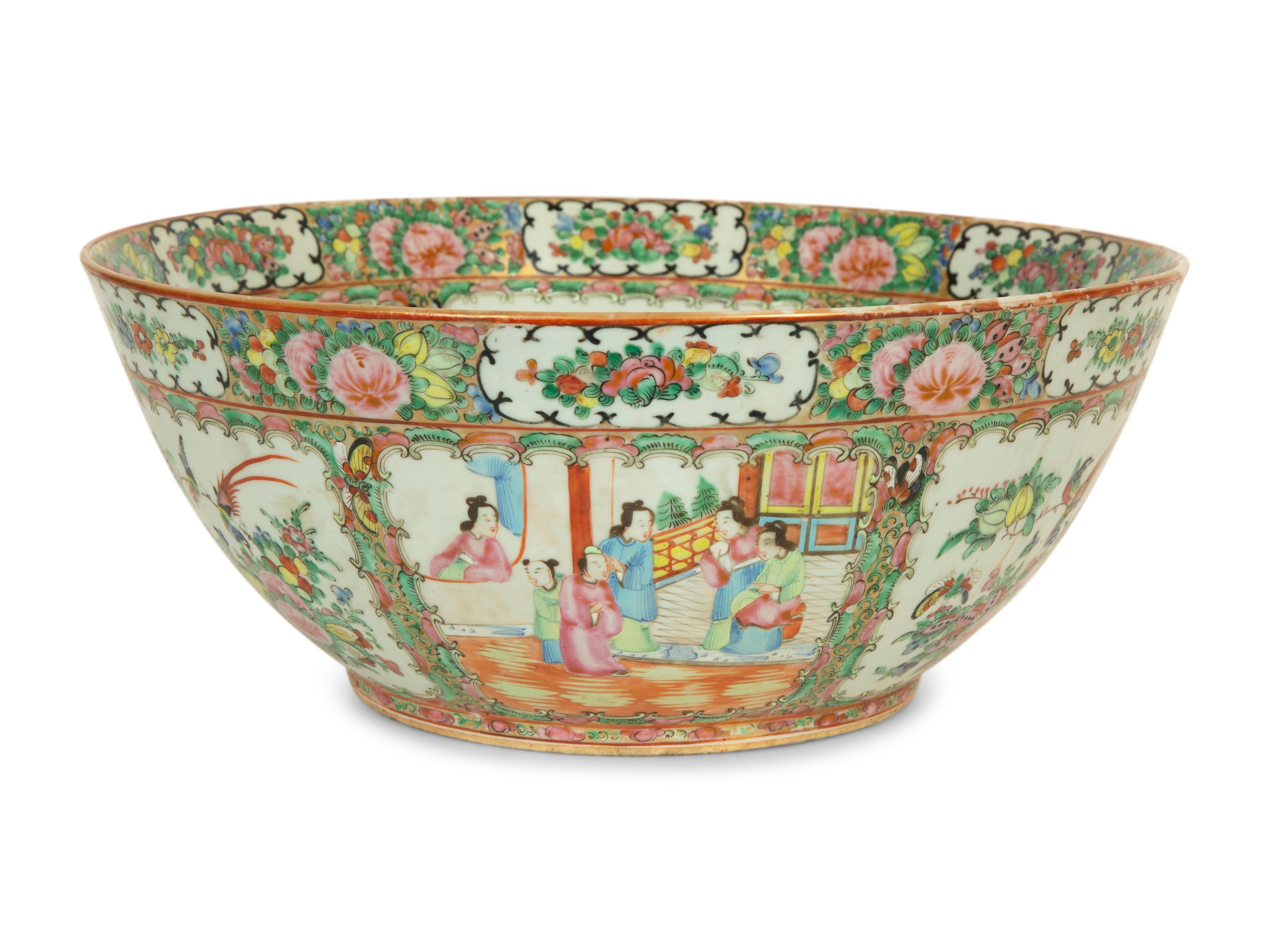 A Chinese Rose Medallion Porcelain Punchbowl