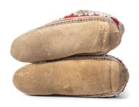 Seneca Beaded Hide Moccasins, with Red Trade Wool