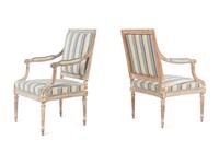 A Pair of Louis XVI Style Cream-Painted Fauteuils