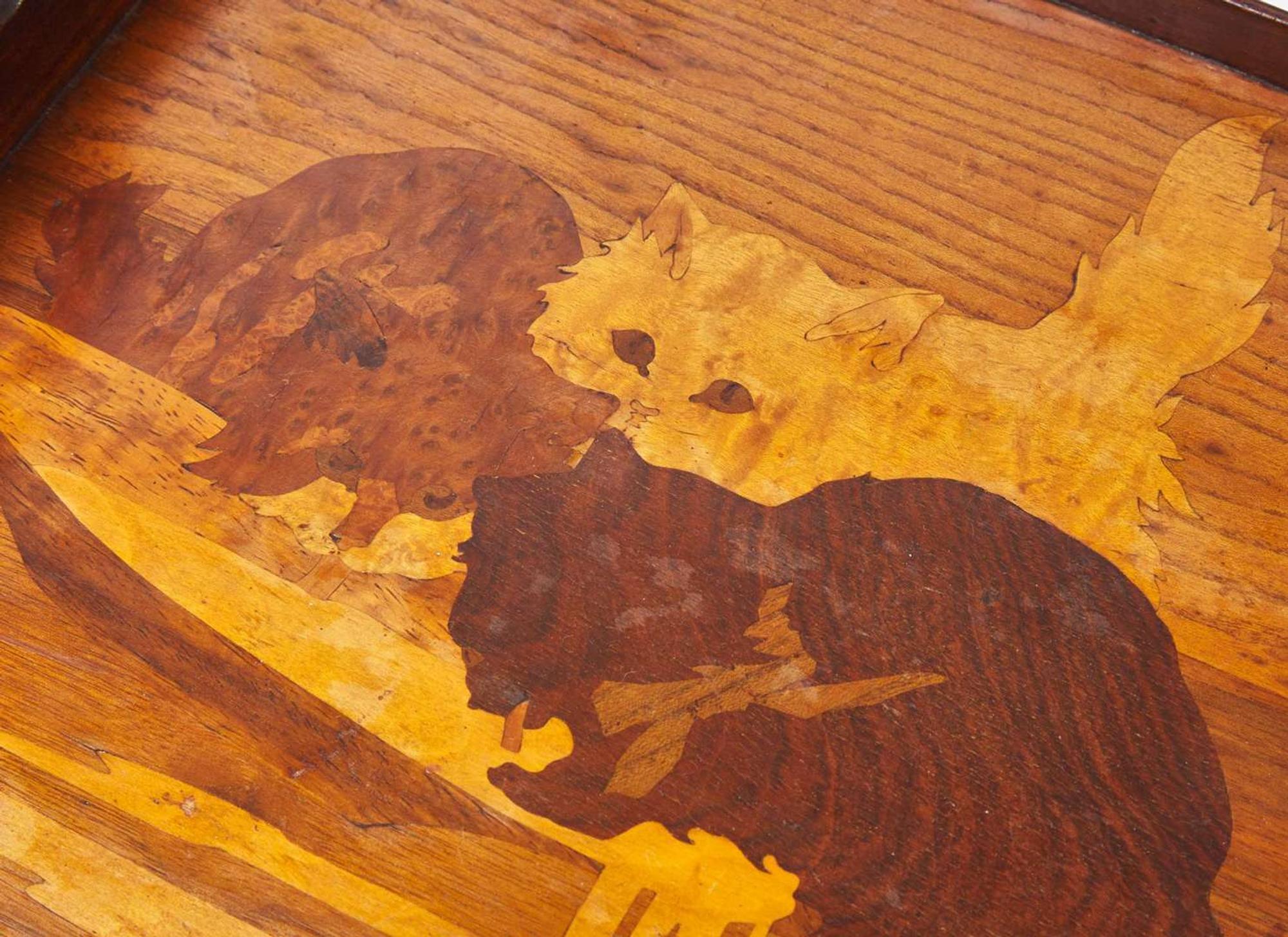 Émile Gallé, Marquetry Tray with Cats