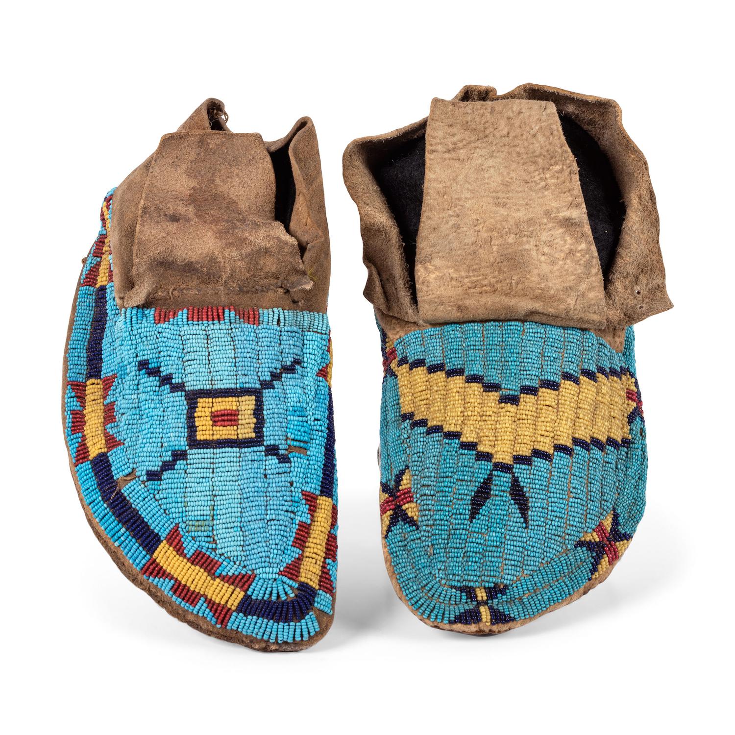 Arapaho and Sioux Beaded Hide Moccasins, Singles