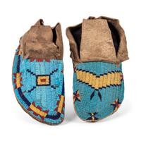 Arapaho and Sioux Beaded Hide Moccasins, Singles