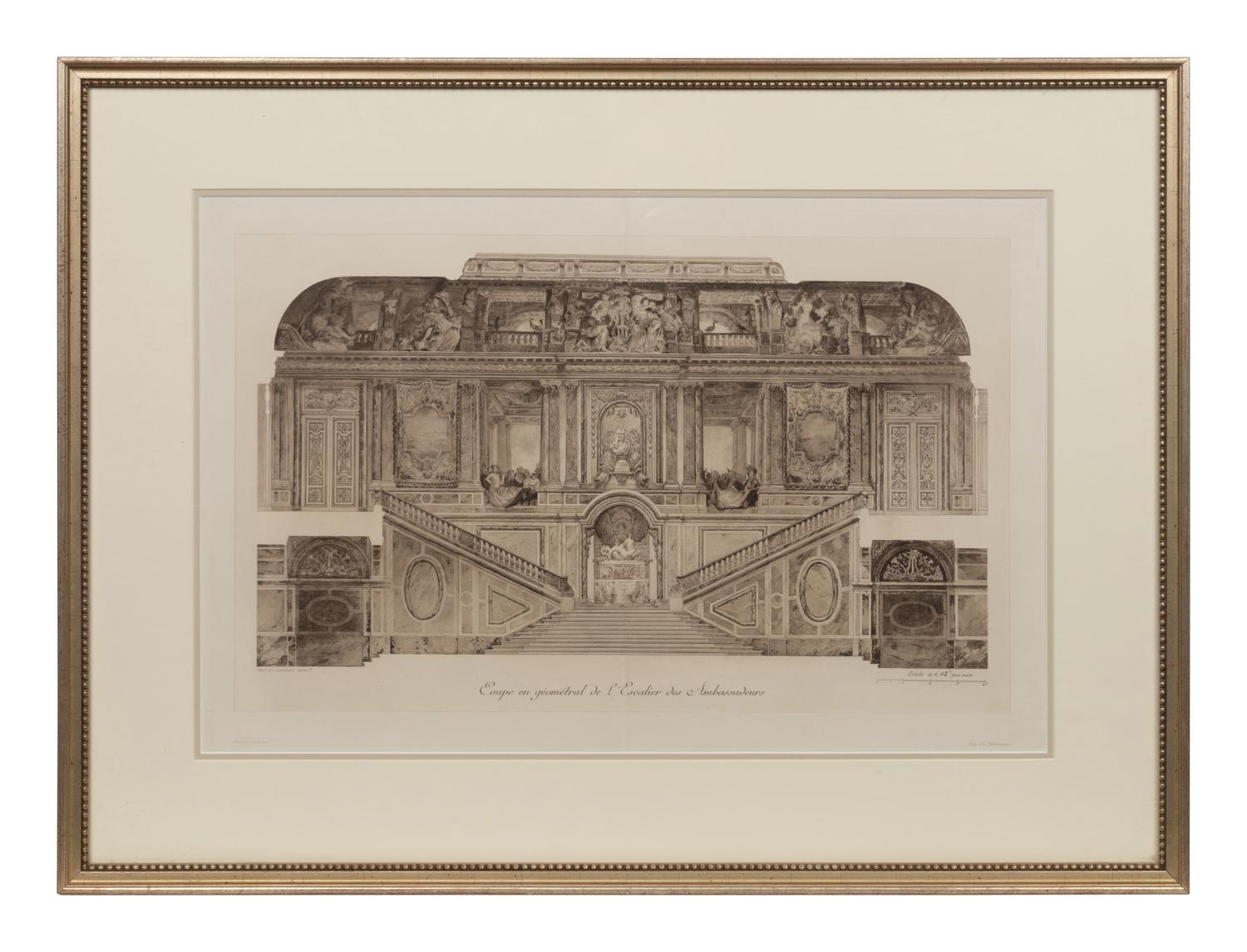 A Set of Six Framed Engravings Depicting Versailles and the Petit Trianon